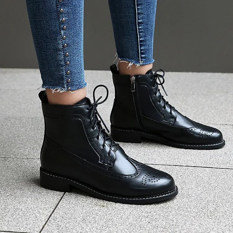 Claire | Bottines à Lacets Ajourées à Bout Rond