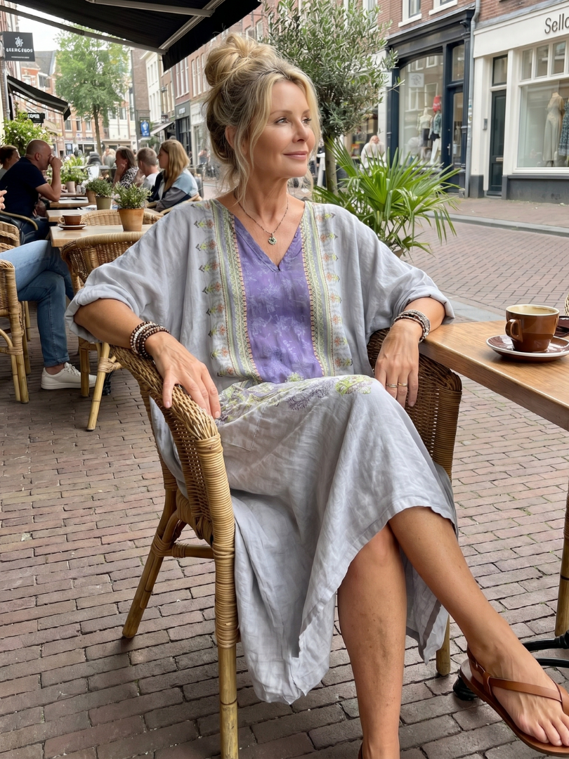 Erminia | Robe Midi Oversize Brodée à Empiècement Contrasté