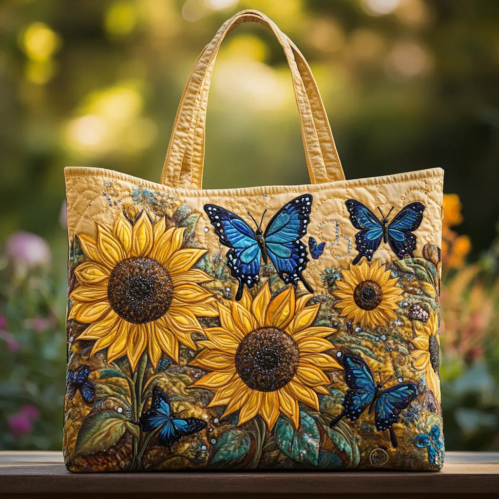 Greta | Sac Matelassé Tournesols et Papillons Bleus