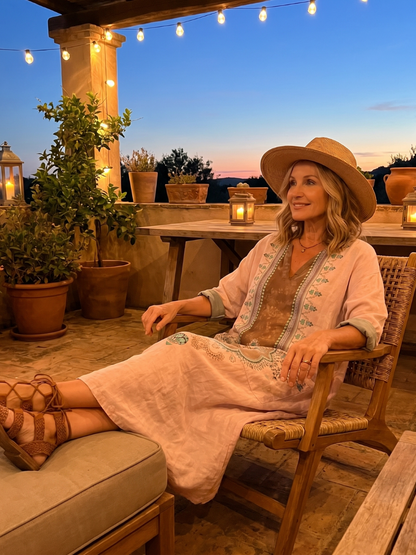 Gemma | Robe Midi Ample à Empiècements Brodés et Poches