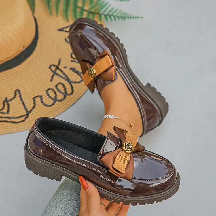 Mélanie | Mocassins à Nœud et Fleur Métallique
