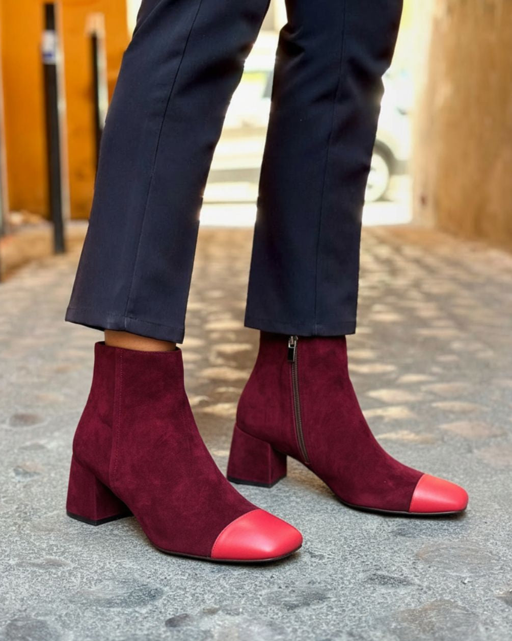 Sidonie | Bottines Color Block à Bout Carré, Zip et Talon Bloc