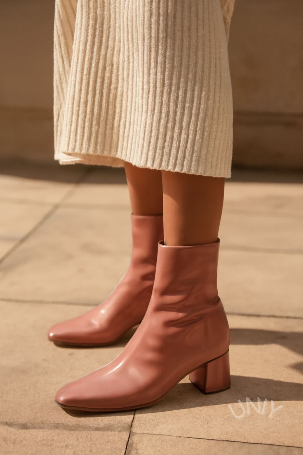 Yvette | Bottines Rose Vif à Talon Carré