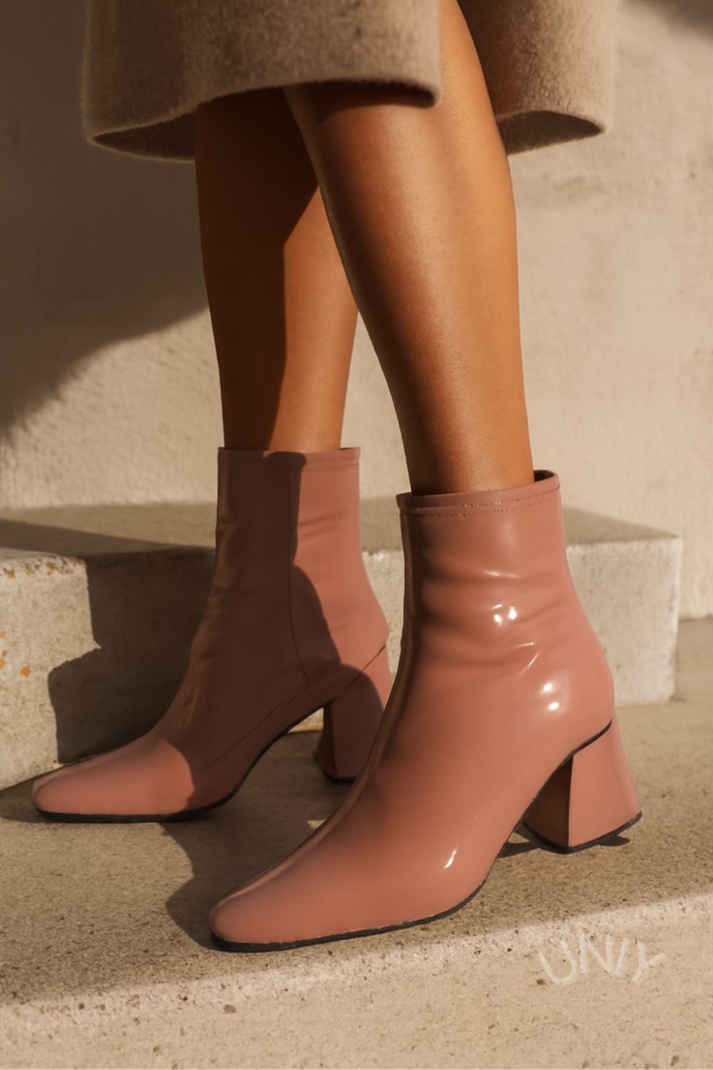 Yvette | Bottines Rose Vif à Talon Carré