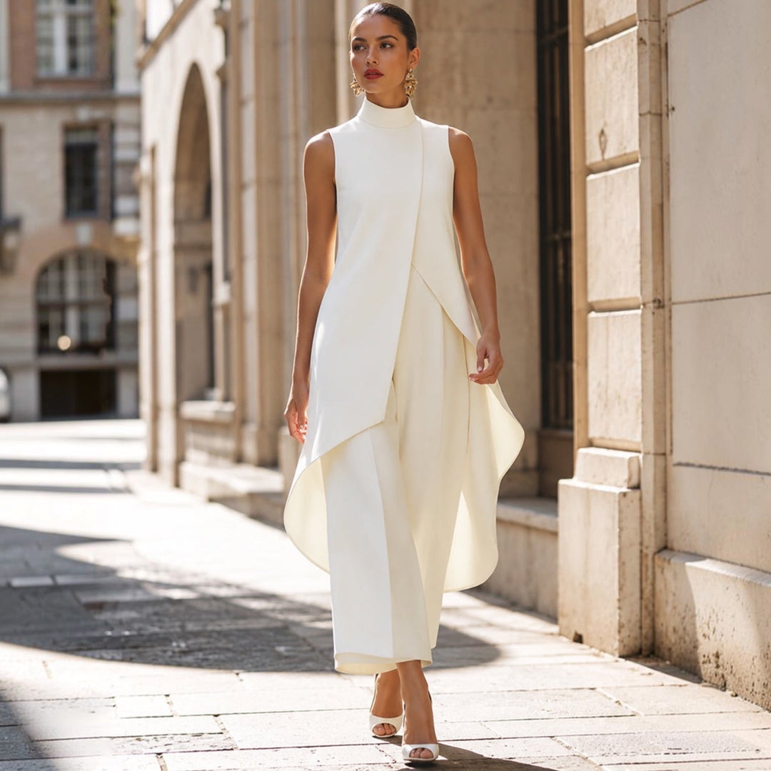 Valentina | Combinaison Élégante à Haut Drapé Col Montant