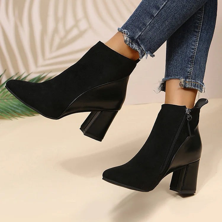 Bottines pointues chunky patchwork avec zip