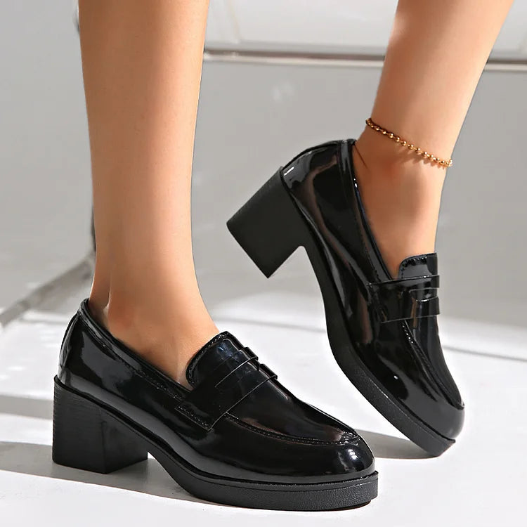 Céline | Mocassins à Talon Épais Patchwork