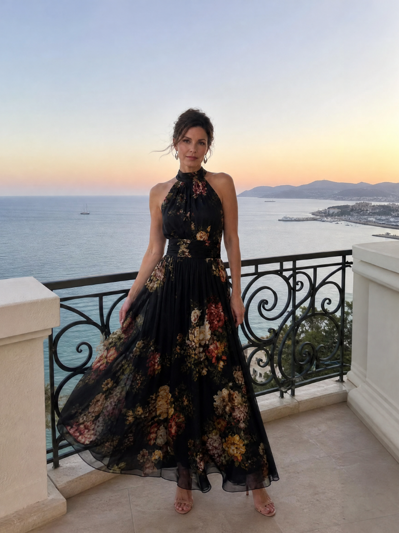 Sior | Robe Midi Fleurie à Col Licou