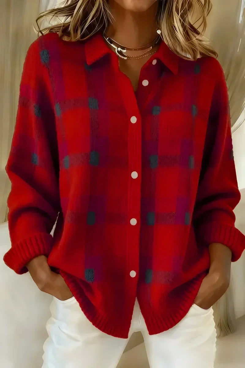 Simona | Cardigan à Carreaux Doux à Boutons
