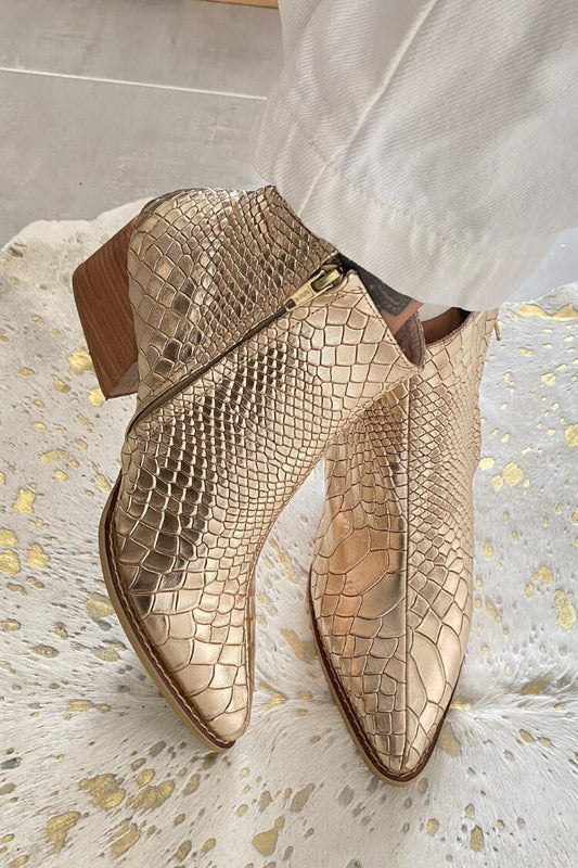 Constance | Bottes Noires Effet Python Métallisé à Talon Carré