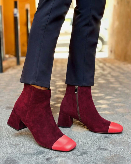 Sidonie | Bottines Color Block à Bout Carré, Zip et Talon Bloc