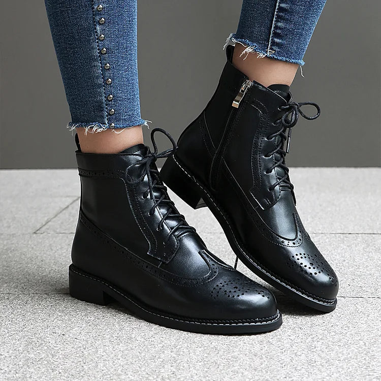 Claire | Bottines à Lacets Ajourées à Bout Rond