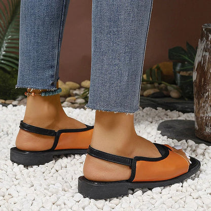 Sandales slingback patchwork à imprimé léopard et bout carré