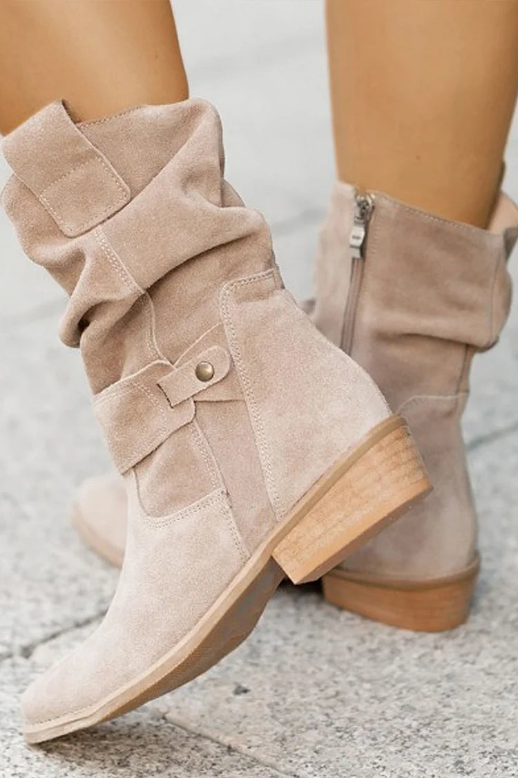 Émeline | Bottes Mi-Mollet en Suédine à Zip et Bout Rond