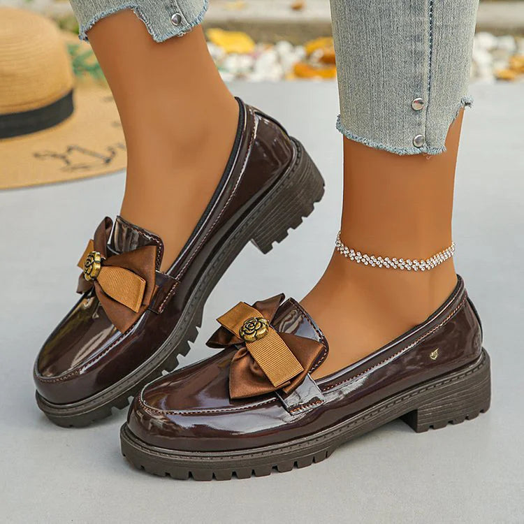 Mélanie | Mocassins à Nœud et Fleur Métallique