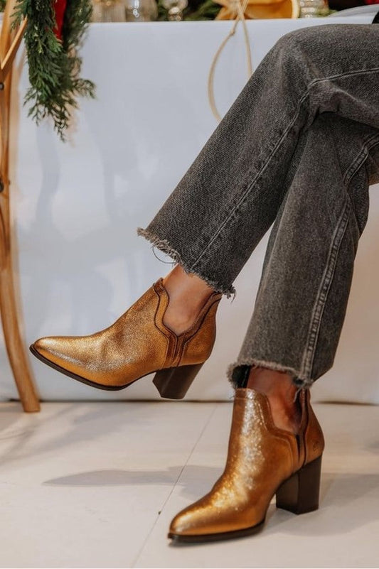 Carole | Bottines Western Dorées Métallisées