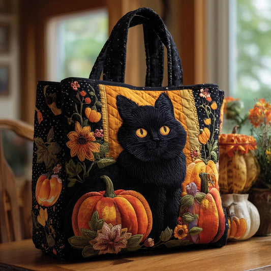 Mirella | Sac Matelassé Chat Noir à la Citrouille