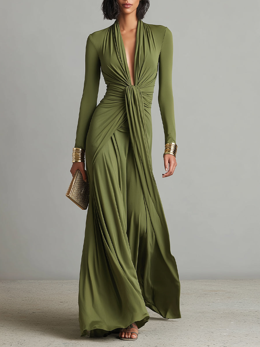 Valentina · Robe longue à col en V et détails volantés