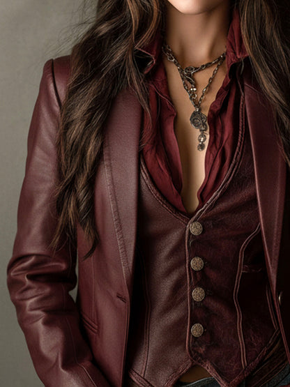 Évangéline | Blazer Bordeaux Effet Cuir