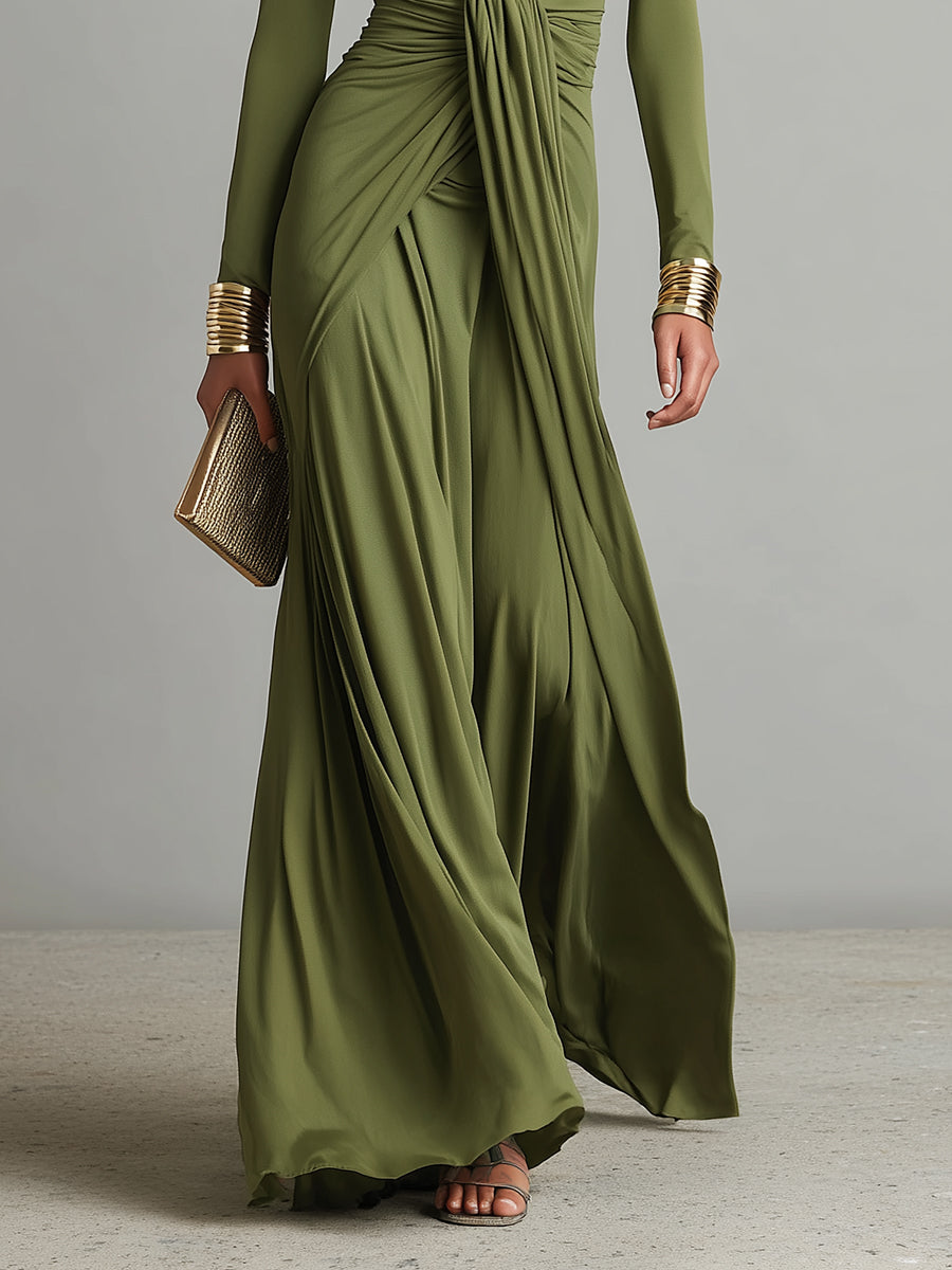 Valentina · Robe longue à col en V et détails volantés