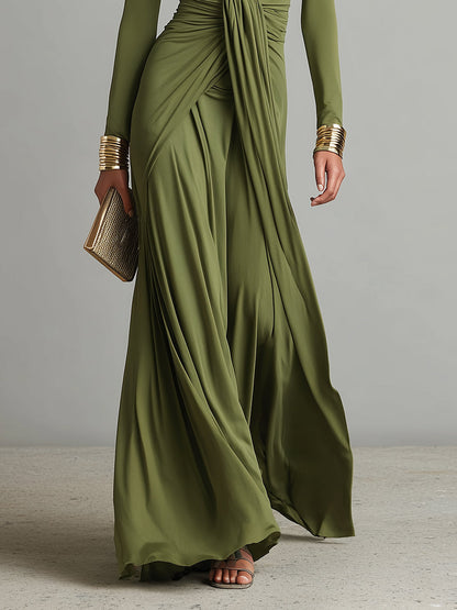 Valentina · Robe longue à col en V et détails volantés