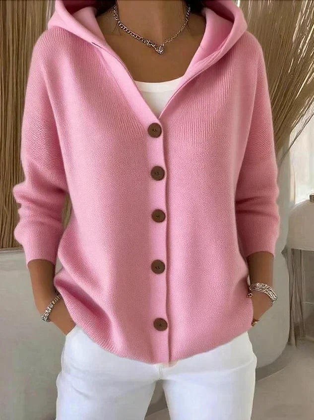 Vittoria | Cardigan Rose à Capuche et Boutons