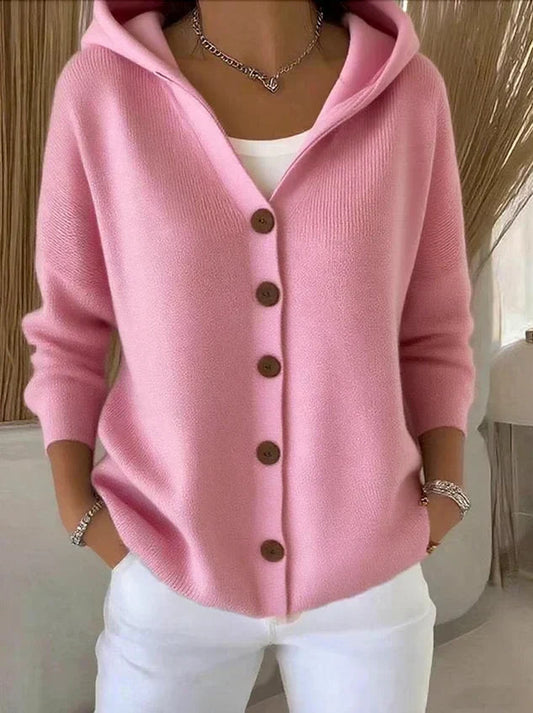 Vittoria | Cardigan Rose à Capuche et Boutons