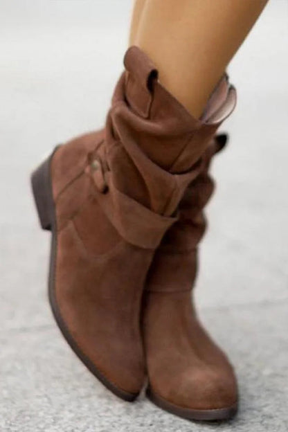Émeline | Bottes Mi-Mollet en Suédine à Zip et Bout Rond