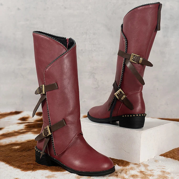 Nadège | Bottes Hautes à Boucles et Brides Cloutées