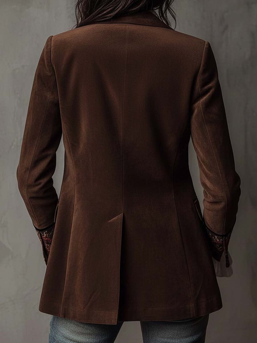 Domitia | Blazer en Suédine Marron Brodé