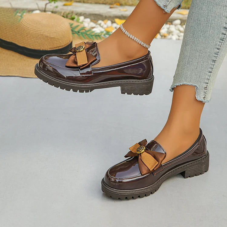Mélanie | Mocassins à Nœud et Fleur Métallique