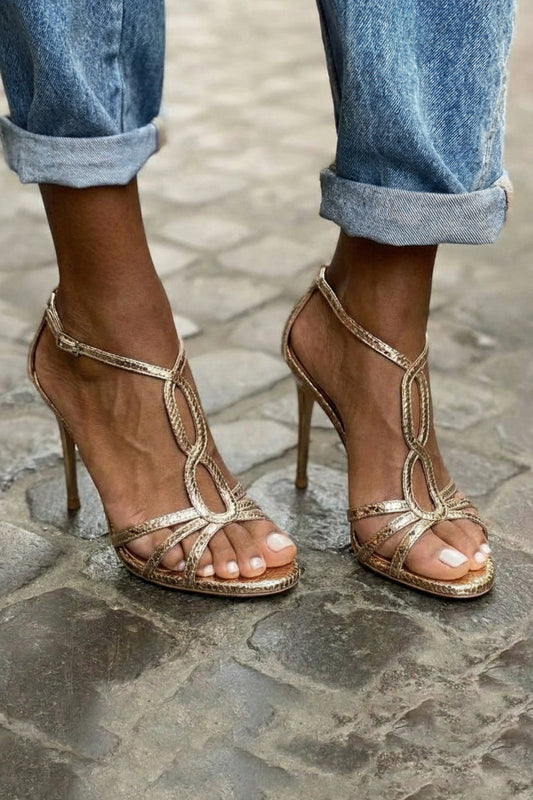 Talons hauts Or Champagne avec boucle à la cheville et brides [Précommande]
