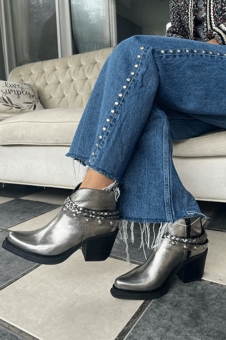Éloïse | Bottines Métallisées à Brides Tressées et Talon Bloc