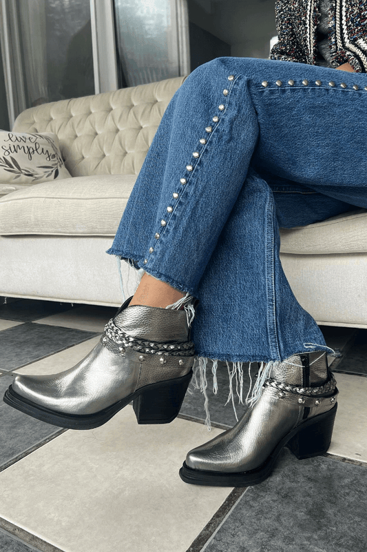 Éloïse | Bottines Métallisées à Brides Tressées et Talon Bloc