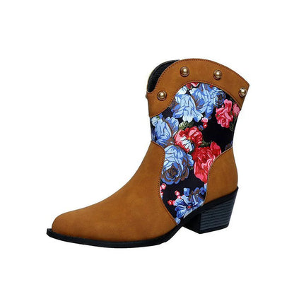 Hortense | Bottes Western Cloutées à Patchwork Fleuri