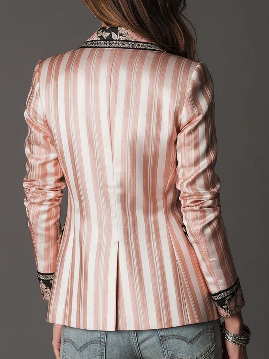 Athénaïs | Blazer Bohème Rayé Satiné à Doublure Fleurie