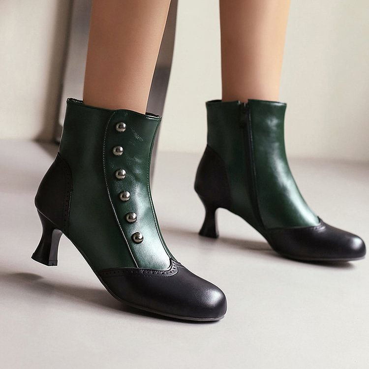 Ophélie | Bottines Métallisées Color Block Cloutées à Zip