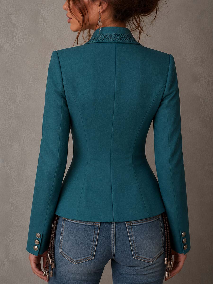 Églantine | Blazer Court Croisé à Dentelle et Taille Corset