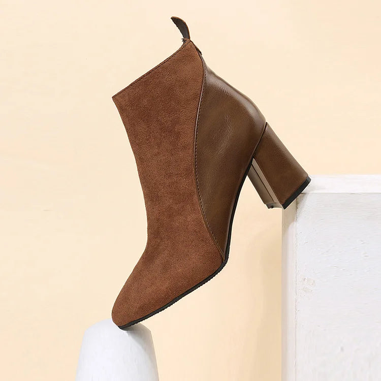 Bottines pointues chunky patchwork avec zip