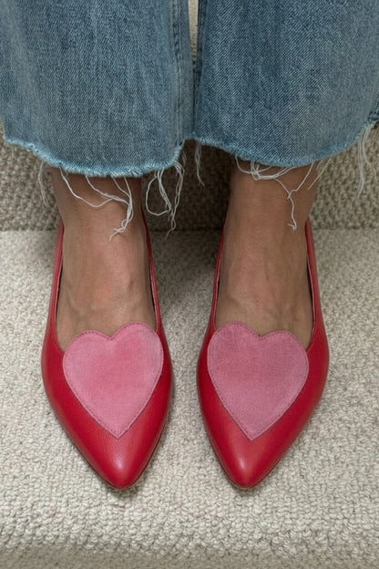 Ballerines pointues slip-on color block décontractées à détail cœur