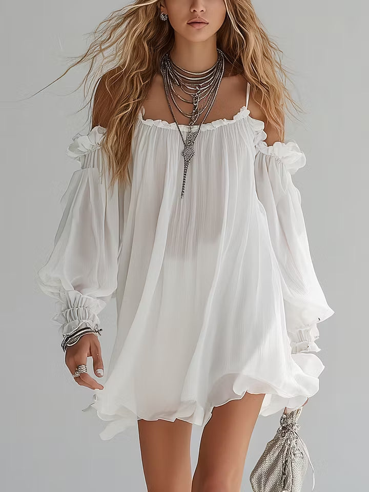 Mélusine | Mini Robe Fluide Style Bohème Épaules Dénudées