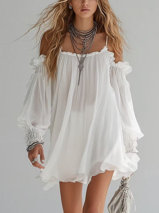Mélusine | Mini Robe Fluide Style Bohème Épaules Dénudées