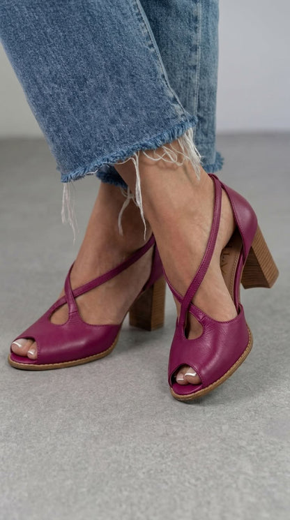 Sandales élégantes Rose Poudré et Rose à bout ouvert avec brides croisées et talon bloc