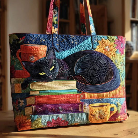 Benedetta | Sac Matelassé Chat Noir parmi Livres et Tasses