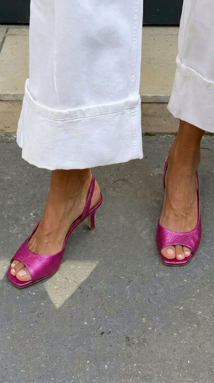 Talons kitten slingback peep toe métallisés Or