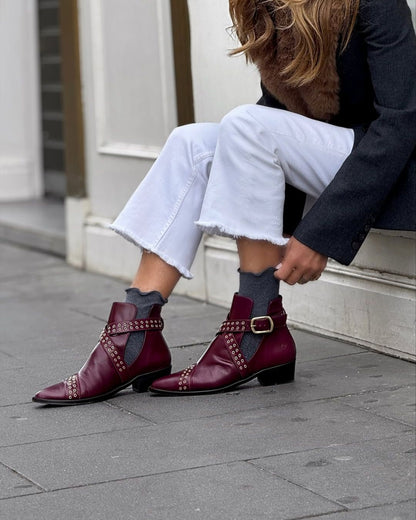 Inès | Bottines Bordeaux Pointues à Brides Croisées