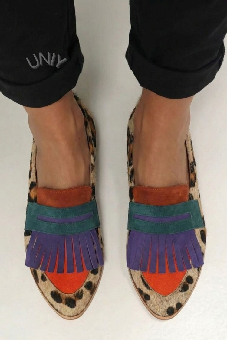Irène | Mocassins Rétro Léopard à Franges Multicolores