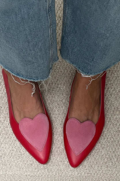 Ballerines pointues slip-on color block décontractées à détail cœur