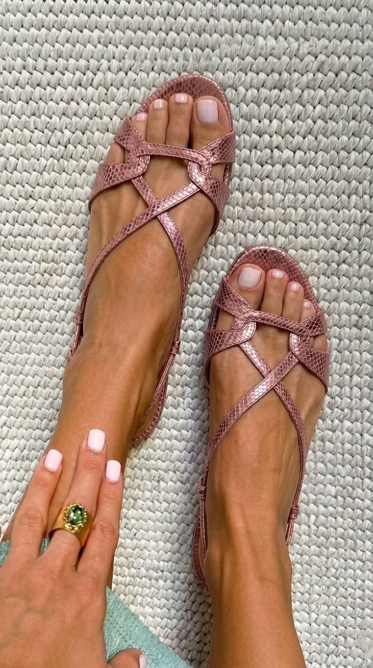 Sandales plates slingback effet serpent Bronze à bout ouvert