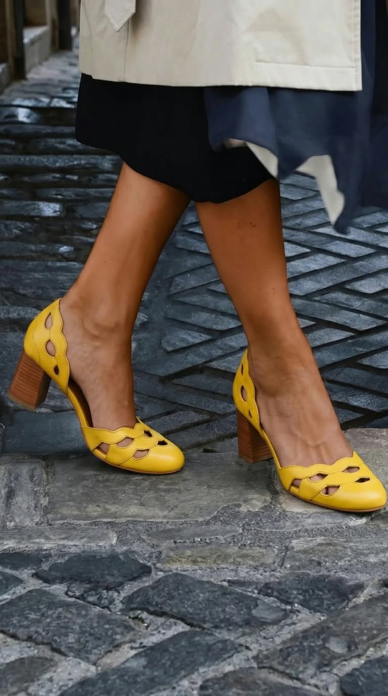 Talons bloc chunky festonnés à découpes Cuir en cuir